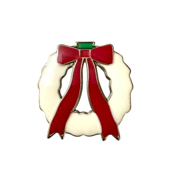 Vintage White Holiday Christmas Wreath with Red Bow for Festive Wear - Picture 1 of 3
